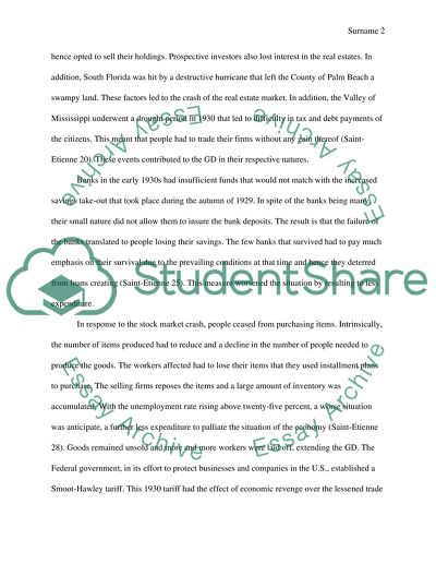 The Great Depression between 1929 to 1933