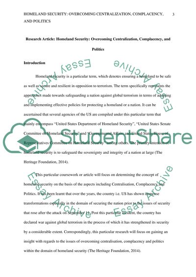 Homeland Security: Overcoming Centralization, Complacency, and Politics
