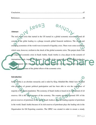 The impact of the economic crisis in the Saudi economy