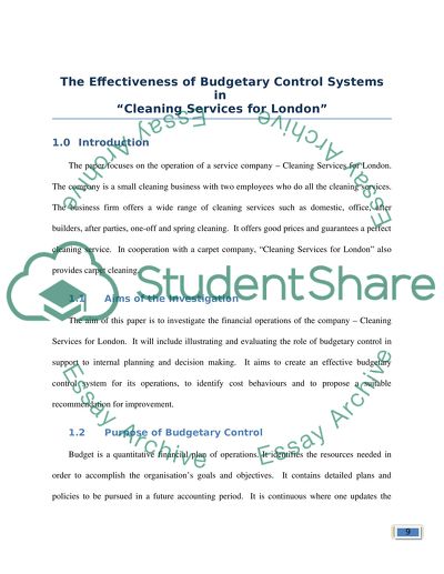 The Effectiveness of Budgetary Control Systems in Cleaning Services for London