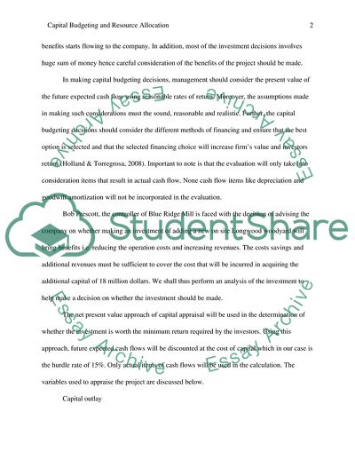 Capital Budgeting and Resource Allocation