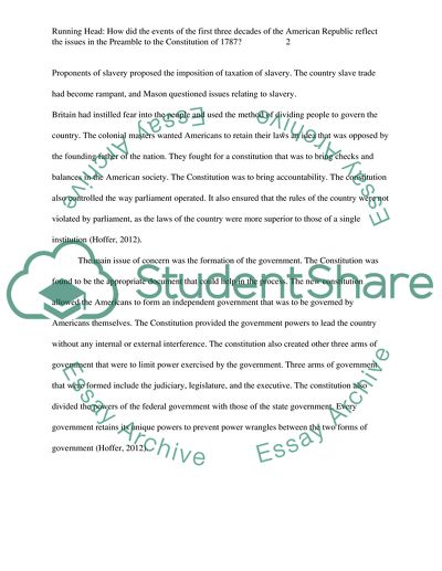 The Issues In The Preamble To The Constitution Of 1787