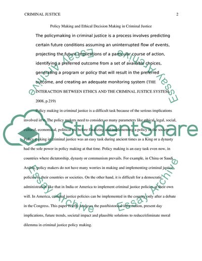 Policy Making and Ethical Decision Making in Criminal Justice