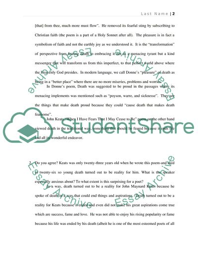 Death Be Not Proud by John Donne and When I Have Fears That I May Cease to Be by John Keats