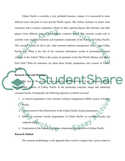 The Customer Relations Systems of Cathay Pacific Airlines and its Impact on Corporate Image