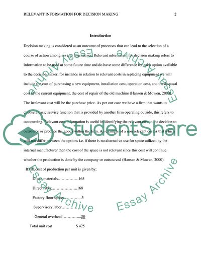 Relevant Information for Decision Making