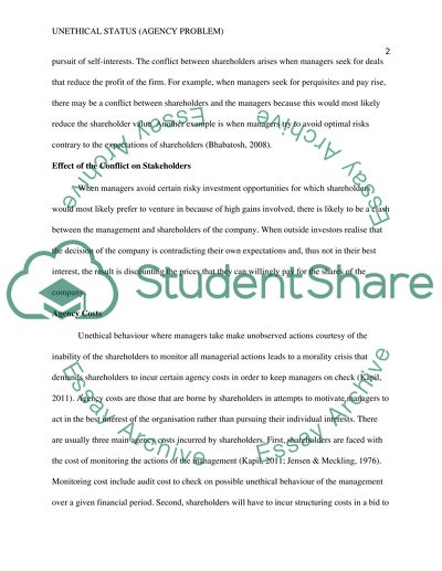 Unethical Status (Ageincy Problem)