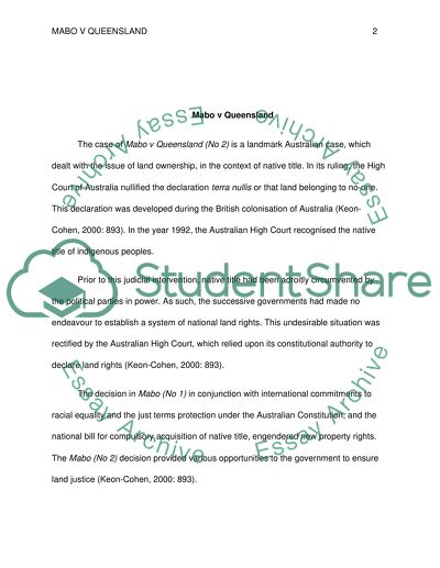 Analysis of Mabo vs Queensland Case