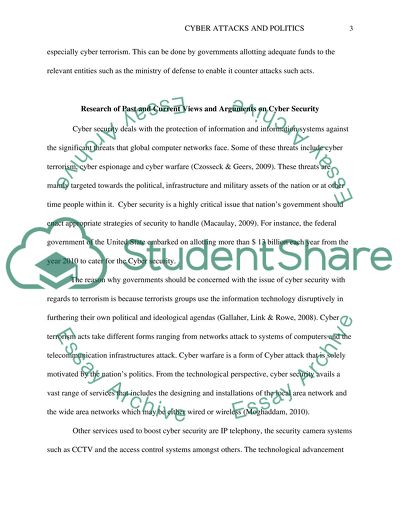 Cyber Attacks and Politics from a technological and security perspectives