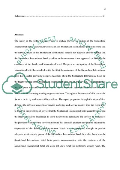 The Service Factors of the Sunderland International Hotel
