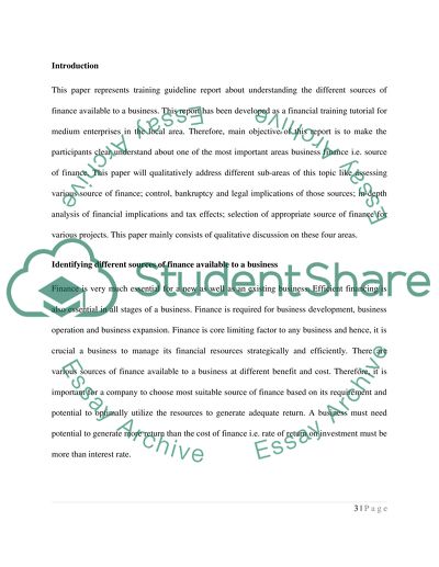 Understand the sources of finance available to a business