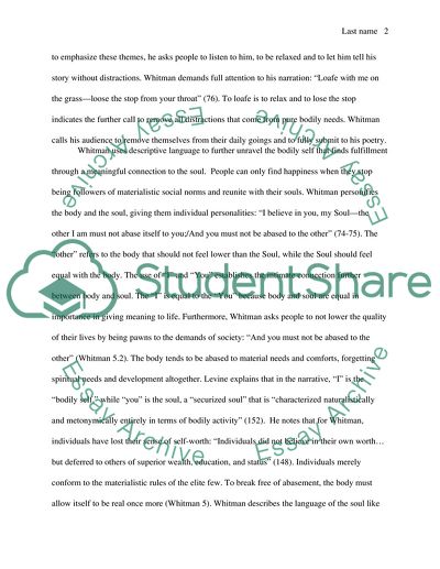 Analyze the Song of myself according to the presentation and scholarship