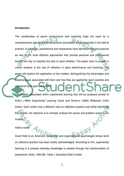 Applying Models Of Reflective Practice To Sports Performance