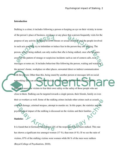 The Psychological impacts of stalking on the victim and their families