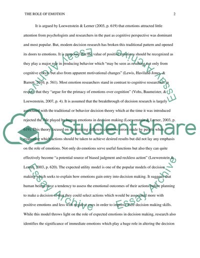 The Role of Emotion in Decision Making