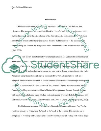 Own Opinion of the Kitchenette Restaurant