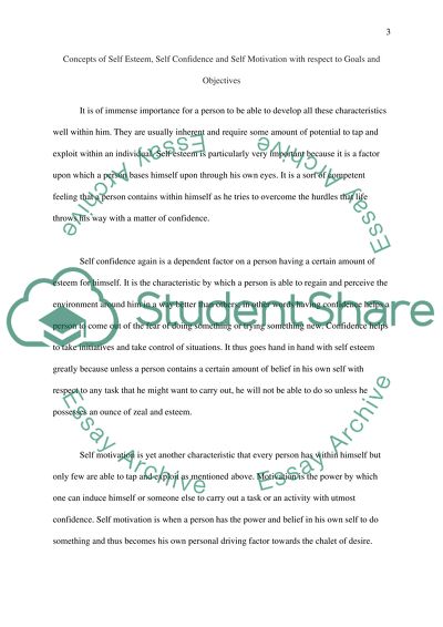 Self Esteem, Self Confidence and Self Motivation with Respect to Goals and Objectives