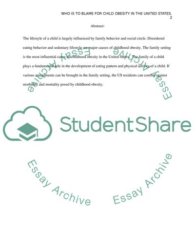 Whos to blame for child obesity in the united states