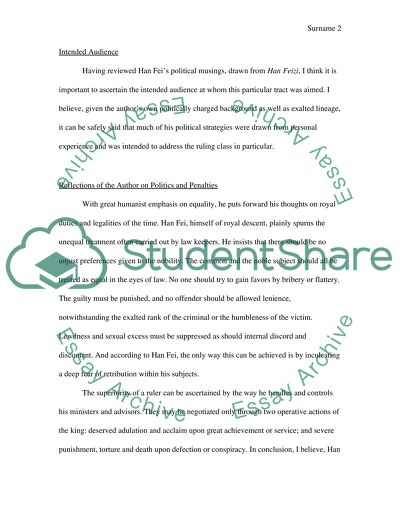 Analysis of Selected Writings of Master Han Fei