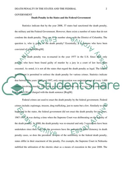 Death Penalty in the States and the Federal Government