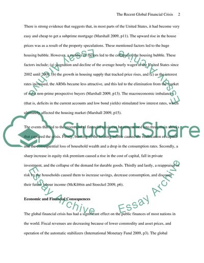 The Recent Global Financial Crisis