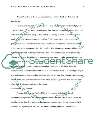 Gender Variation in Racial Discrimination as a Factor in Academic Achievement