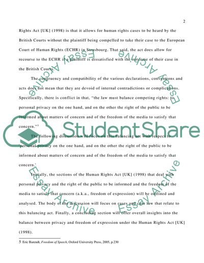 The Human Rights Act and the Law of Human Rights - Privacy v. Freedom of Expression