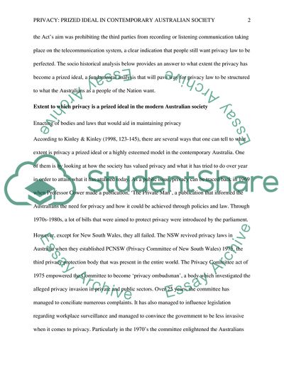 To What Extent has Privacy become a Prized Ideal in Contemporary Australian Society