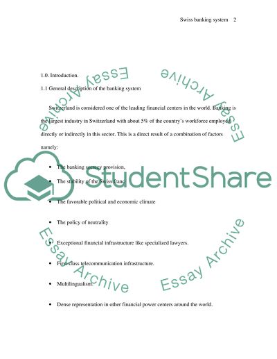 The Banking System in Switzerland