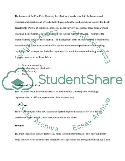 Information System of Fine Food Company