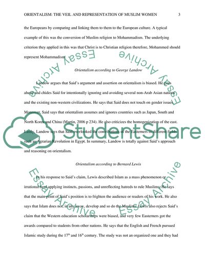 Orientalism, the Veil and Representation of Muslim Women