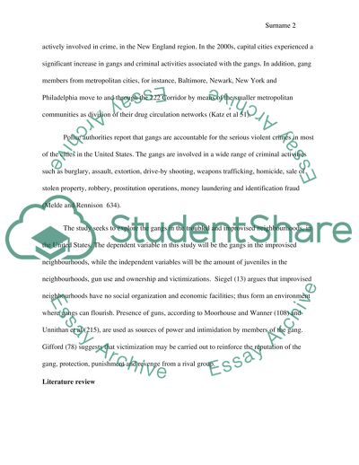 The Gangs in the Troubled and Improvised Neighbourhoods in the United States