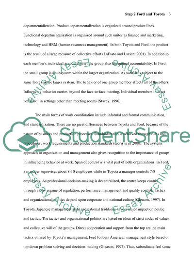 The company structure of Ford and Toyota