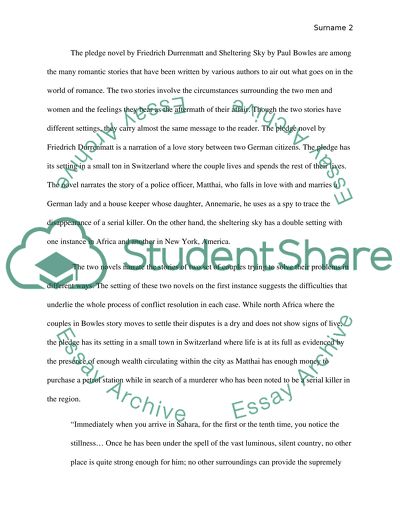 The Pledge by Friedrich Durrenmatt, Sheltering Sky by Paul Bowles