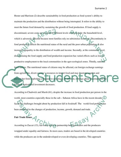 Sustainability in Food production and fair trade