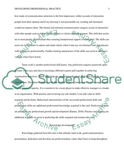 Developing Professional Practice for a Student