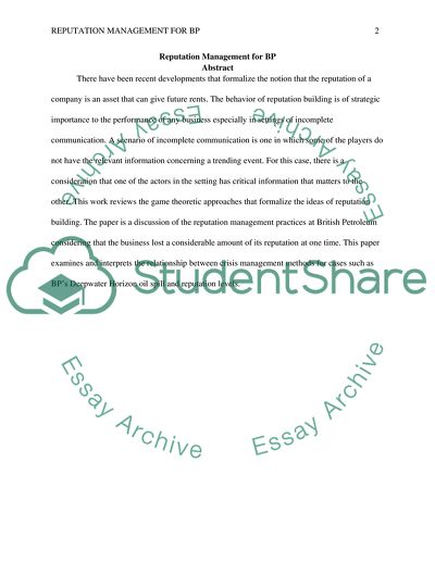 Reputation Management for BP