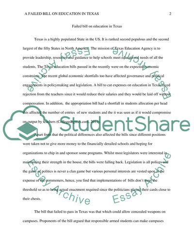 Failed bill on education in Texas