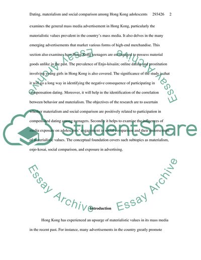 Compensating Dating, Materialism and Social Comparison among Hong Kong Adolescents