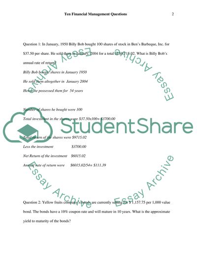 Ten Financial Management Questions