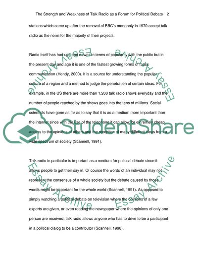 The Strength and Weakness of Talk Radio as a Forum for Political Debate