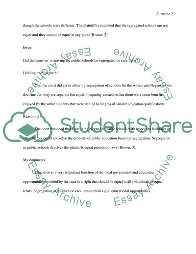 HS 320 Legal Brief: Brown v. Board of Education