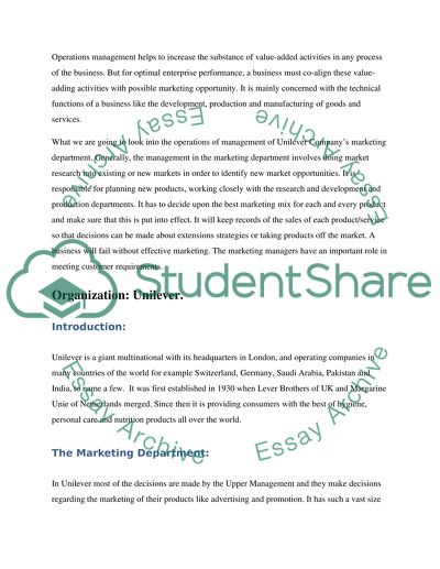 Unilevers Marketing Department