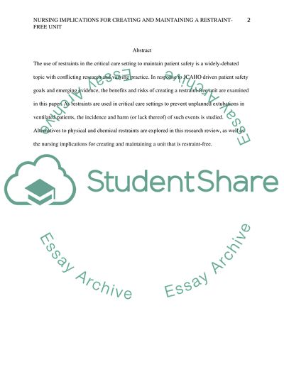 Nursing Implications for Creating and Maintaining a Restraint-Free Unit
