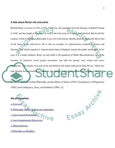 American Pragmatist Philosopher Richard Rorty and His Impact in the Modern Conception of Philosophy