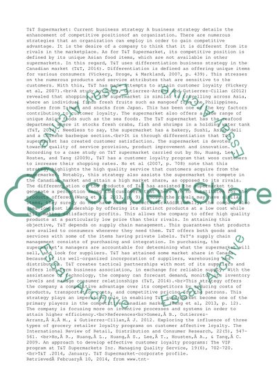 T&T Supermark: Strategy Identification (Current Strategy)