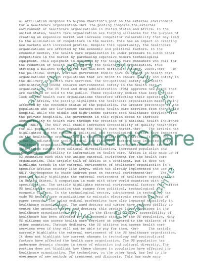 Response to students post on external Environment