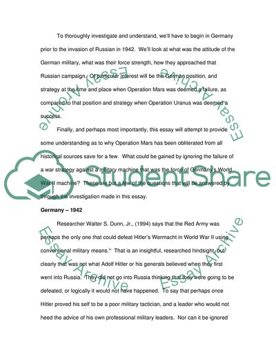 Operations Uranus and Mars: World War II Russian Strategies