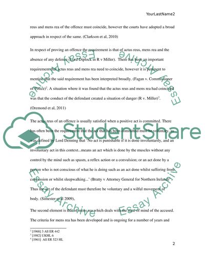 Causal Relationship Analysis of Actus Reus and Mens Rea