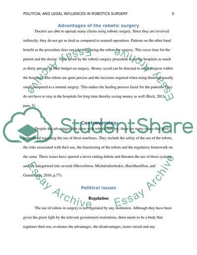 Political and Legal Influences in Robotic Surgery